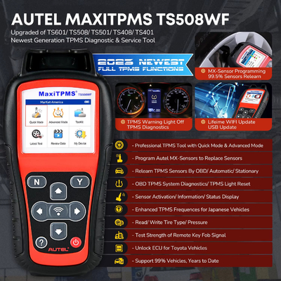 Autel MaxiTPMS TS508WF TPMS Programming Tool MX-Sensors 315 433 MHz TPMS Relearn Activate All Sensors Scan Read Clear DTCs Reset