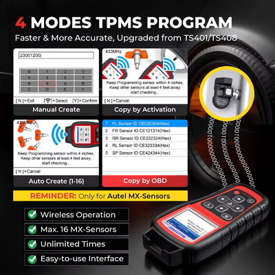 Autel MaxiTPMS TS508WF TPMS Programming Tool MX-Sensors 315 433 MHz TPMS Relearn Activate All Sensors Scan Read Clear DTCs Reset