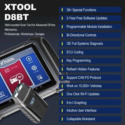 XTOOL D8BT Full System Diagnostic Tool Active Test With 38 Service Functions ECU Coding Support CAN FD
