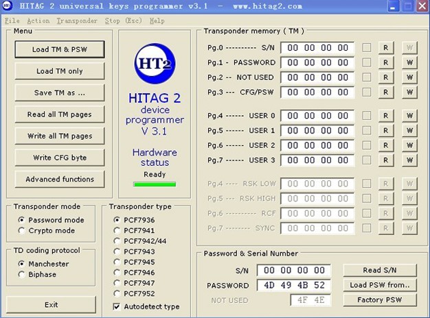 Λογισμικό 1 προγραμματιστών Hitag2 V3.1
